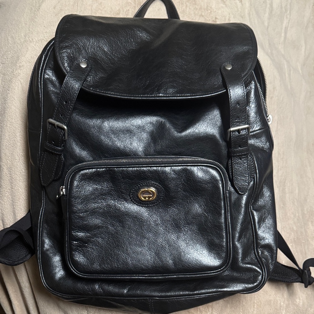 Black Soft Leather Gucci Backpack